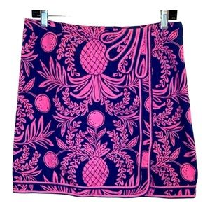 Lilly Pulitzer Navy Blue & Hot Pink Pineapple Wrap Skirt, Size 4